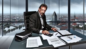 Europäischer Immobilienmakler analysiert Finanzierungsunterlagen an seinem Schreibtisch