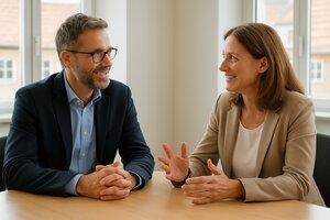 Makler im Gespraech mit unterschiedlichen Investor-Typen