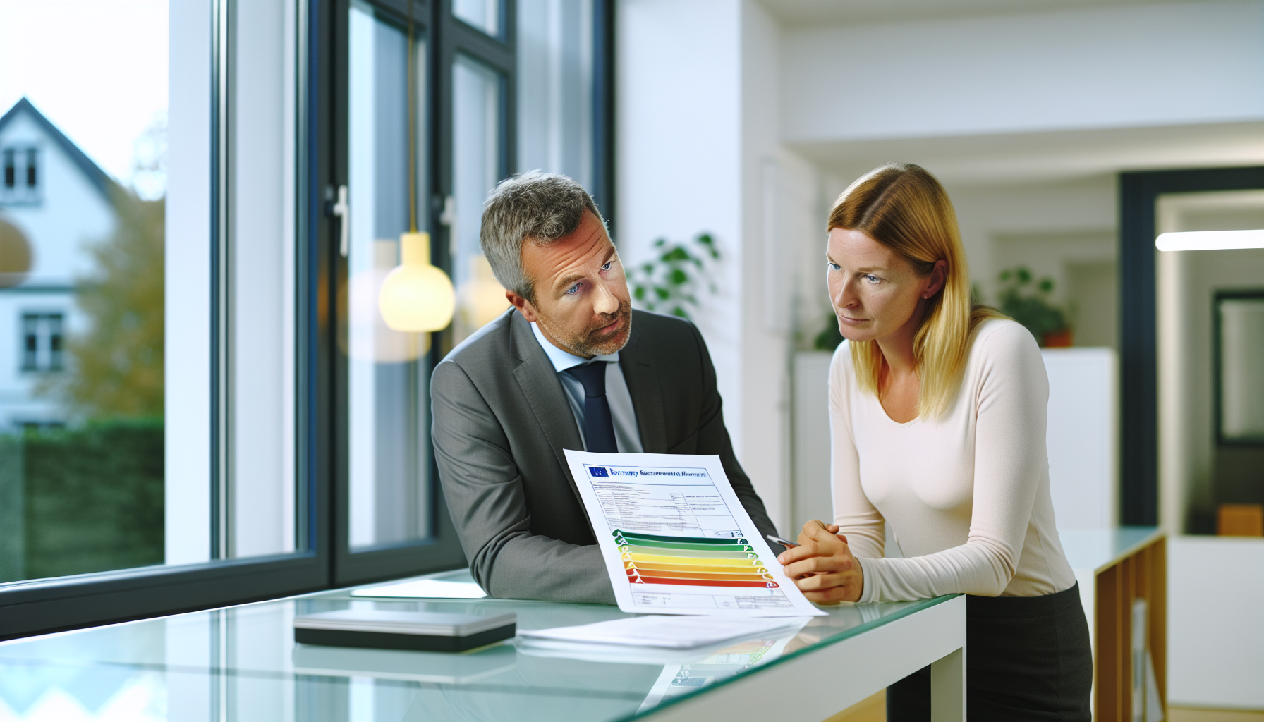 Fachleute besprechen Energieausweis am Schreibtisch